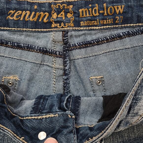 Zenim mid low rise straight leg 5 pocket denim jeans embroidered stones 4 - Picture 4 of 5
